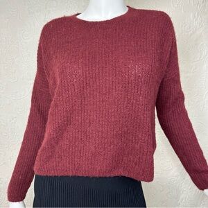 Madewell Solid Rosario NM603 Alpaca Blend Ribbed Crewneck Cabernet Sweater